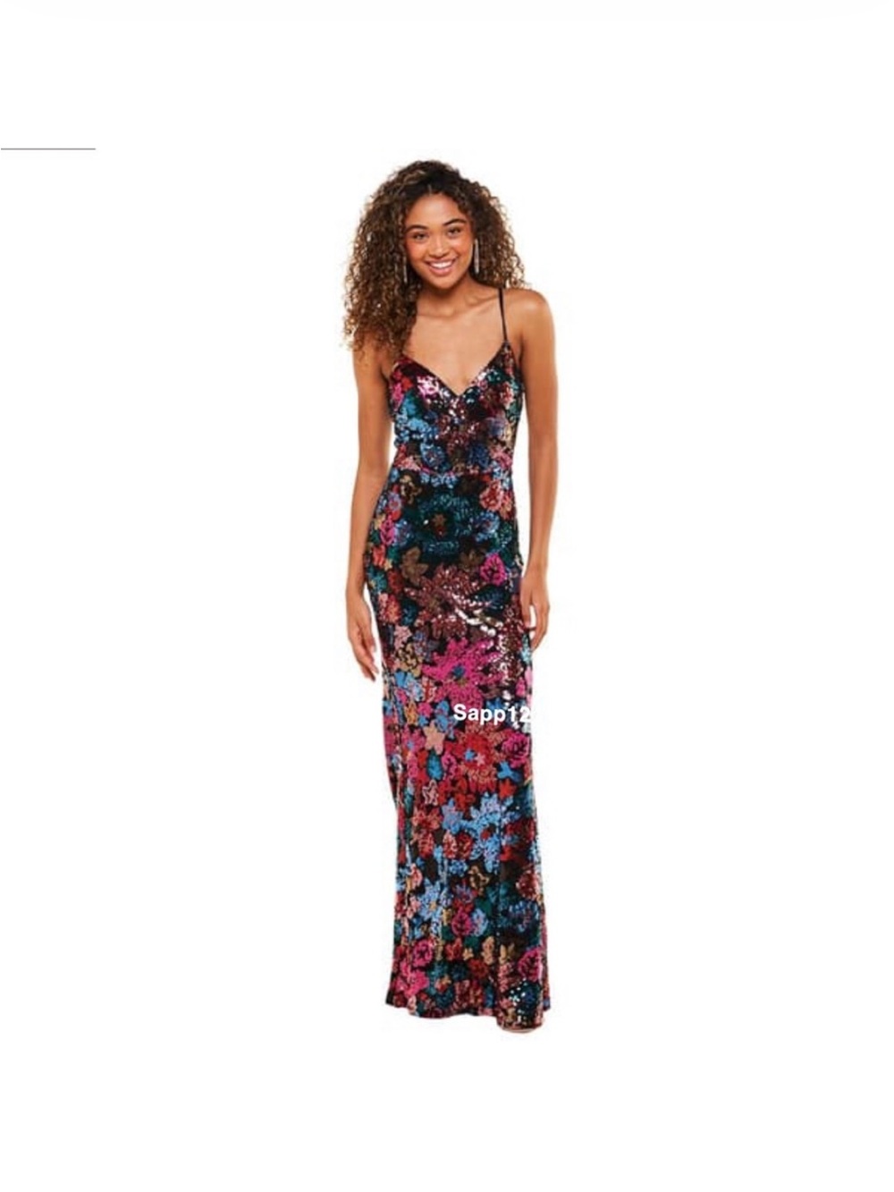 Crystal Doll Sequined Floral Maxi Dress in Magenta pink blue colors